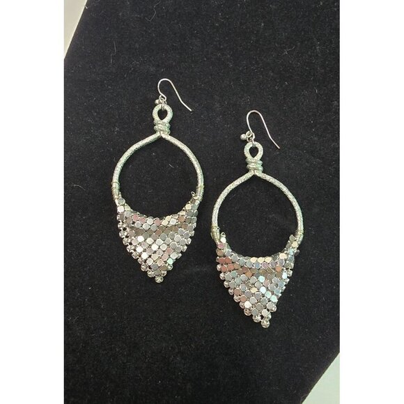 Handmade Jewelry - Handmade Silver Tone Mesh Drop Earrings Etched Design Festival Wear